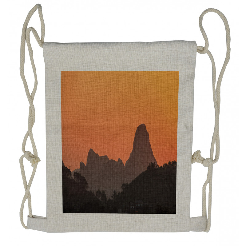 Tangerine Sky Mountainous Drawstring Backpack