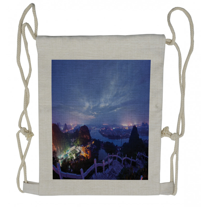 Nighttime Display of City Drawstring Backpack