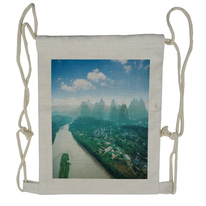 Aerial View of Yangshuo Area Drawstring Backpack