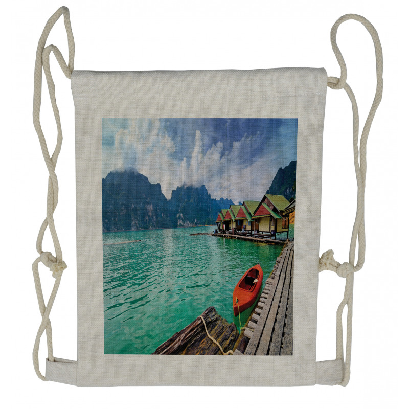 Boat Tied to Dock Chilling Drawstring Backpack