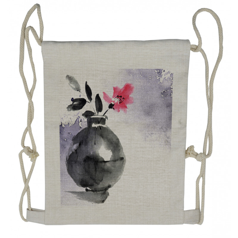 Watercolor Coral Vase Orchid Drawstring Backpack