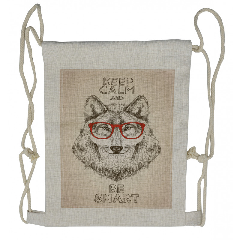 Hipster Wolf Be Smart Drawstring Backpack