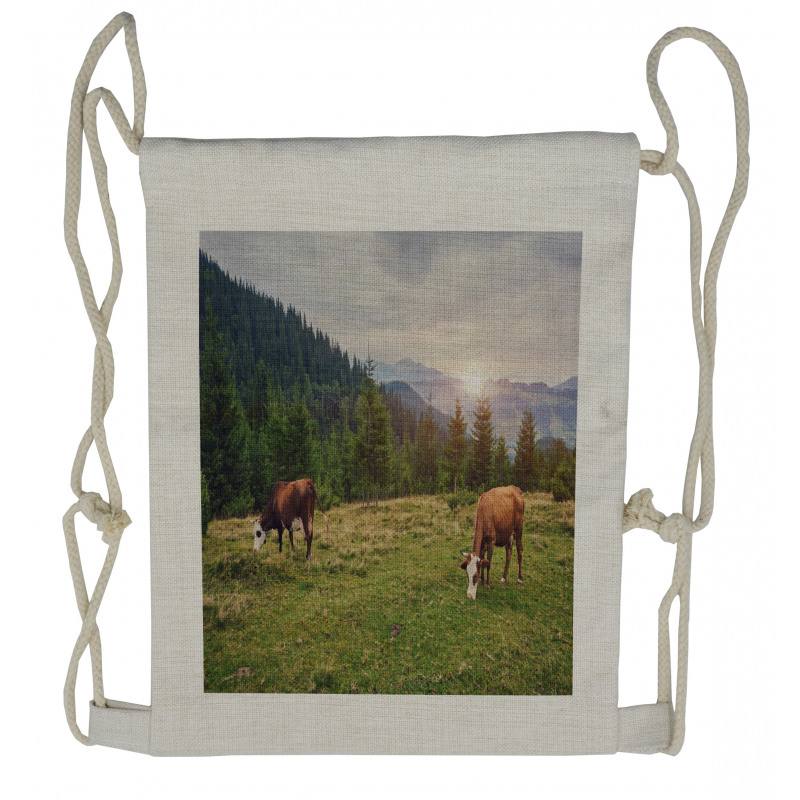 Cows Grazing in Meadow Drawstring Backpack