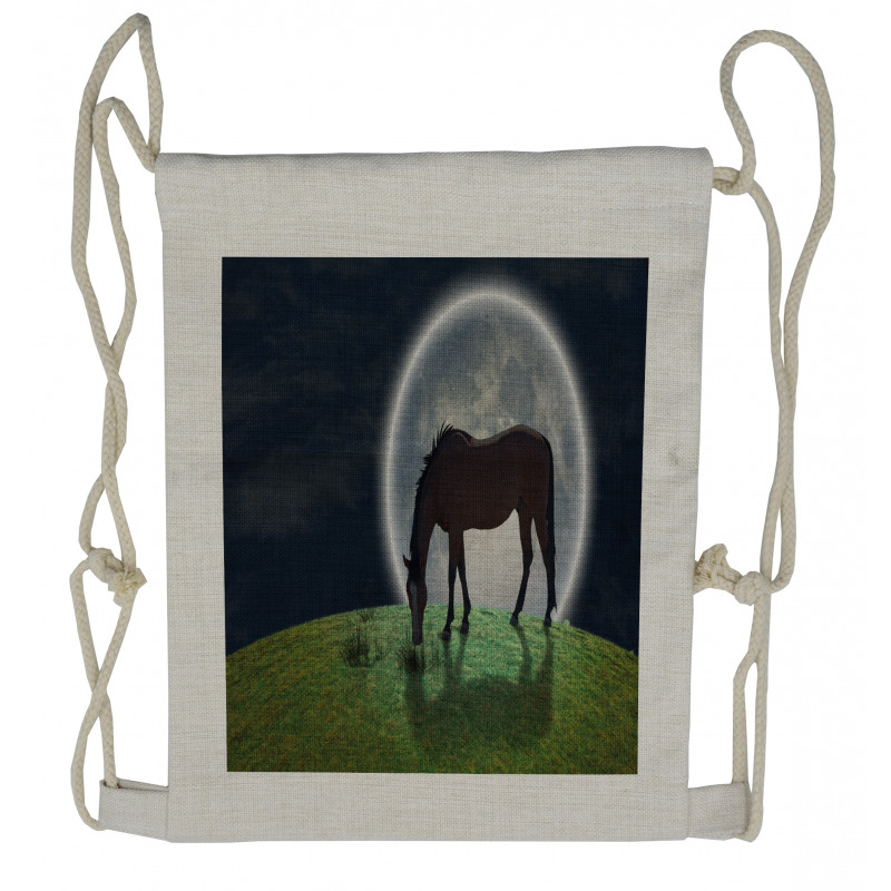 Horse on Hill Full Moon Drawstring Backpack