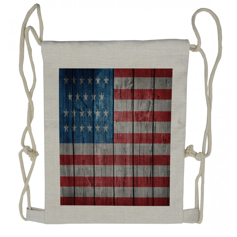 Worn Style American Flag Drawstring Backpack