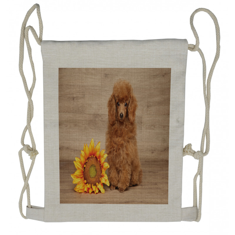 Sunflower on Wooden Backdrop Drawstring Backpack