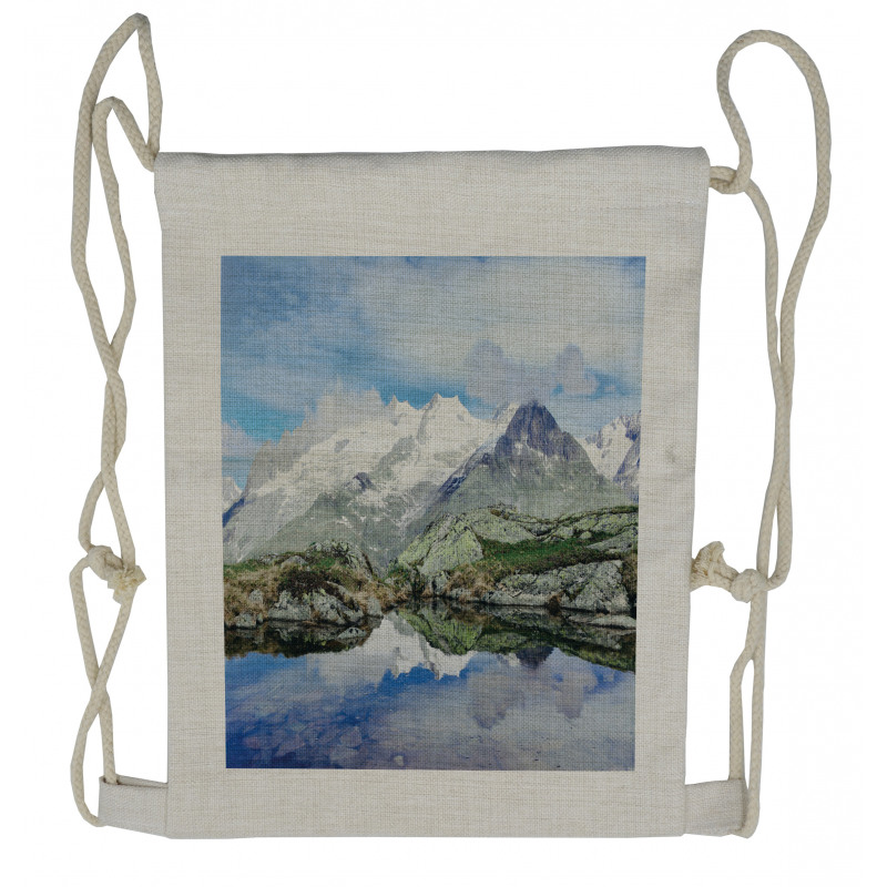 Mountain Lake in the Alps Drawstring Backpack