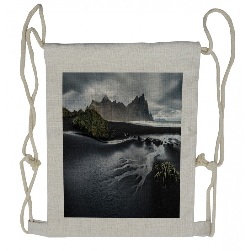 Black Sand Beach Iceland Drawstring Backpack