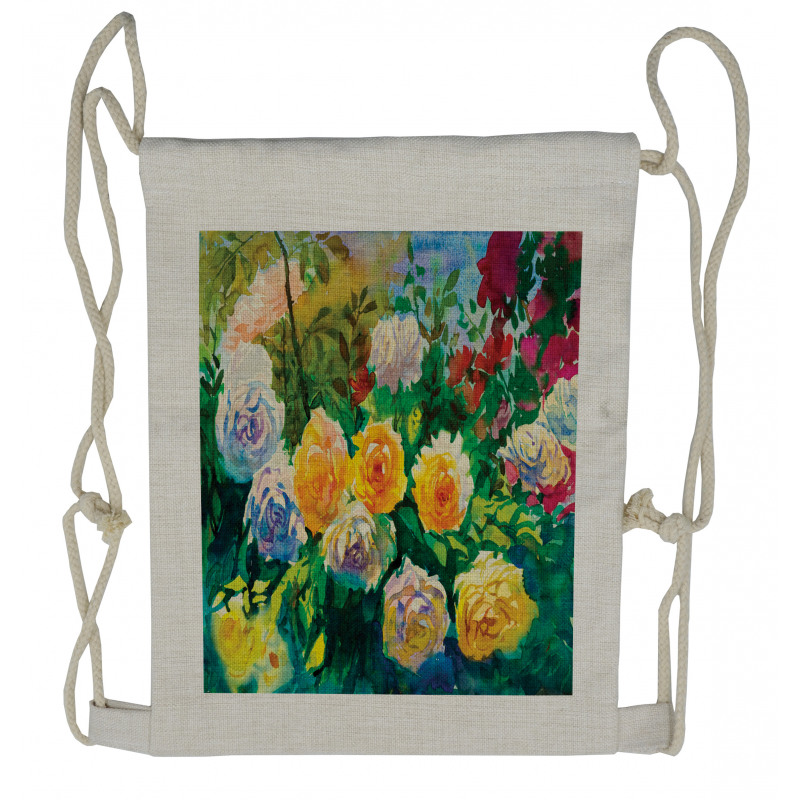 English Garden Roses Art Drawstring Backpack