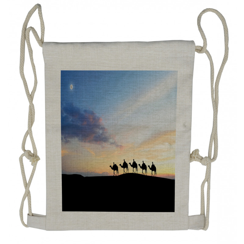 Men on Camels at Sunset Drawstring Backpack