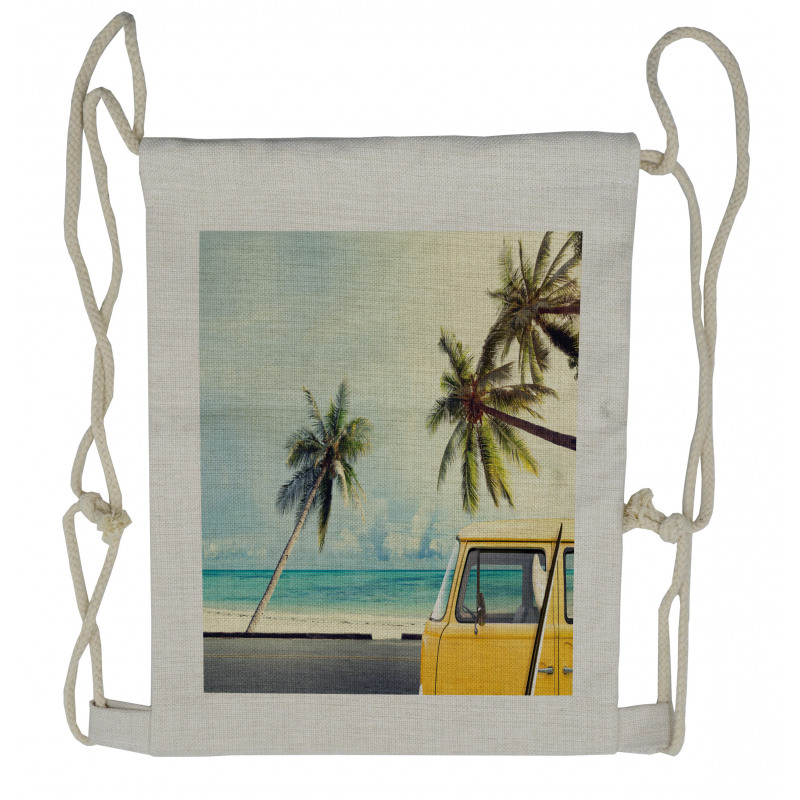 Tropic Vintage Van Surfboard Drawstring Backpack