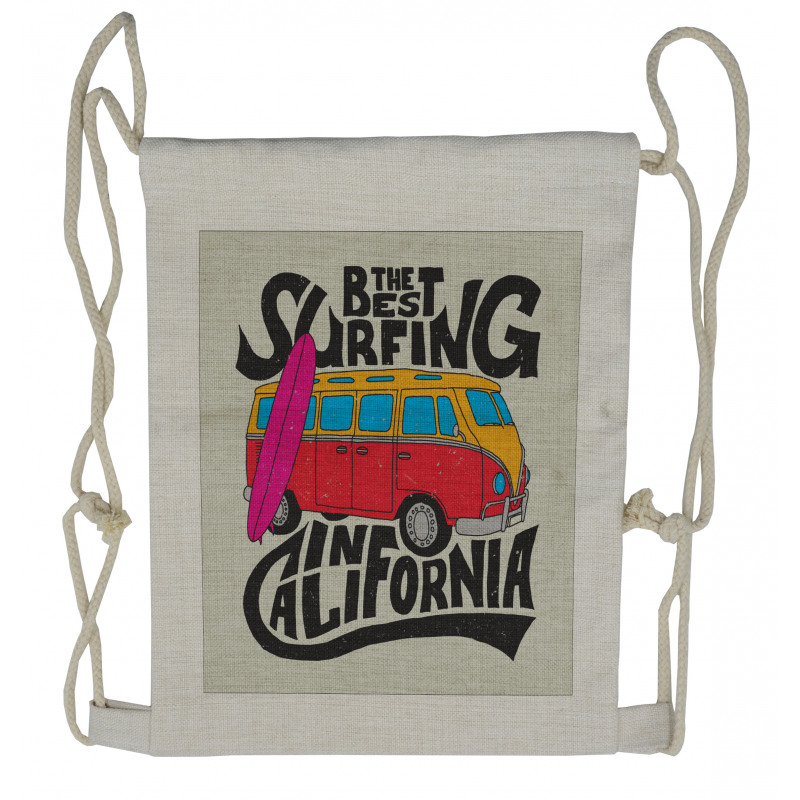 Retro Hippie Van and Board Drawstring Backpack