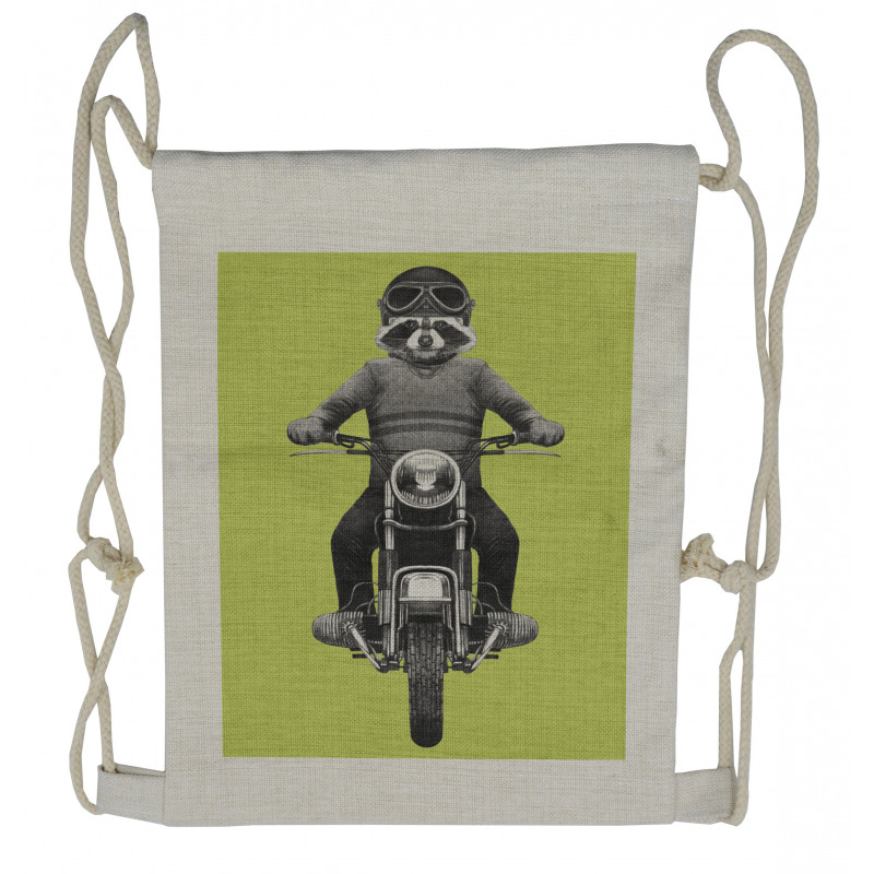 Raccoon Rides Motorcycle Drawstring Backpack