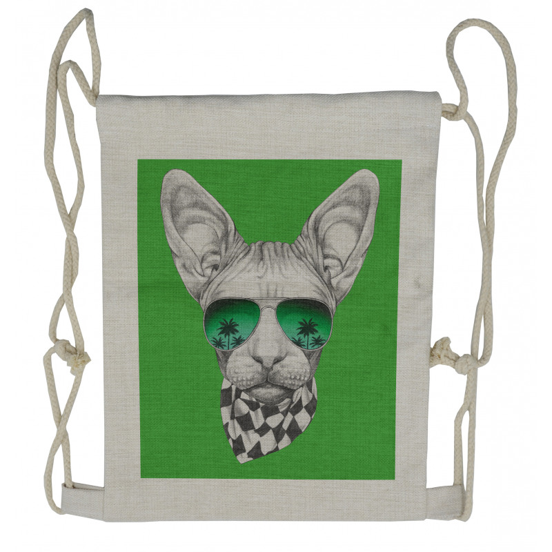 Funny Sphynx Cat Artwork Drawstring Backpack