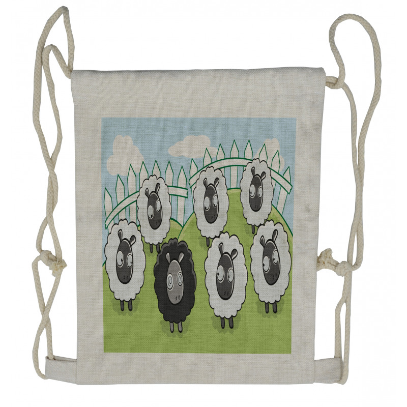 Dark Color and White Sheep Drawstring Backpack