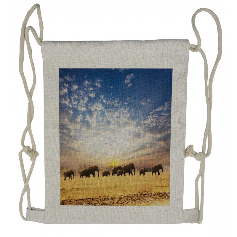 Wild Elephants Herd Drawstring Backpack