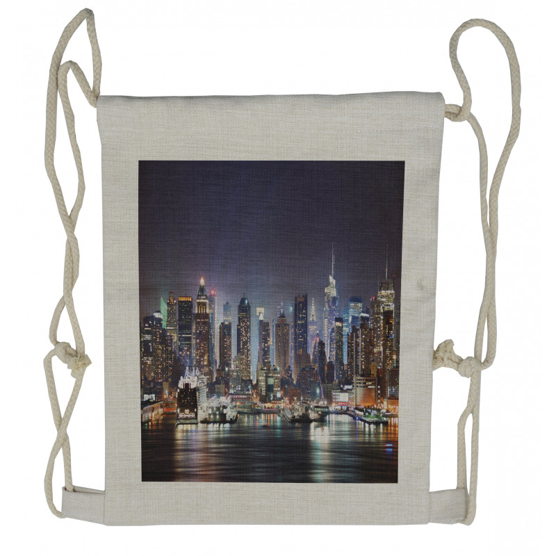 Manhattan Skyline at Night Drawstring Backpack