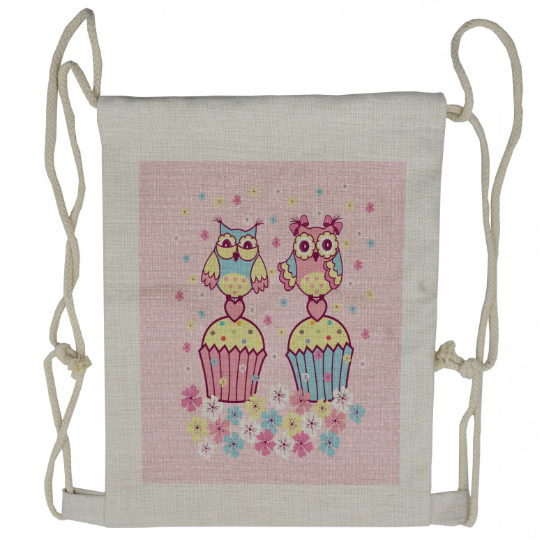 Couples Cupcakes Romantic Drawstring Backpack