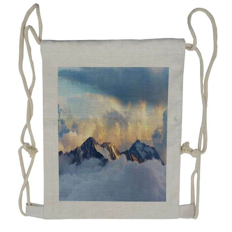 Snowy and Cloudy Peak Drawstring Backpack