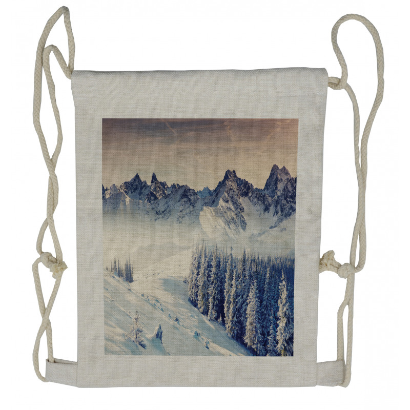 Snowy Winter View Drawstring Backpack