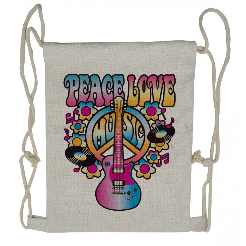 Peace Love Vinyl Music Drawstring Backpack