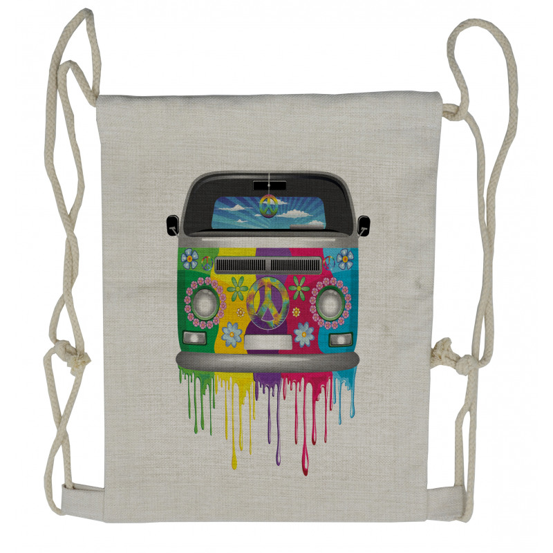 Hippie Van Vacation Drawstring Backpack