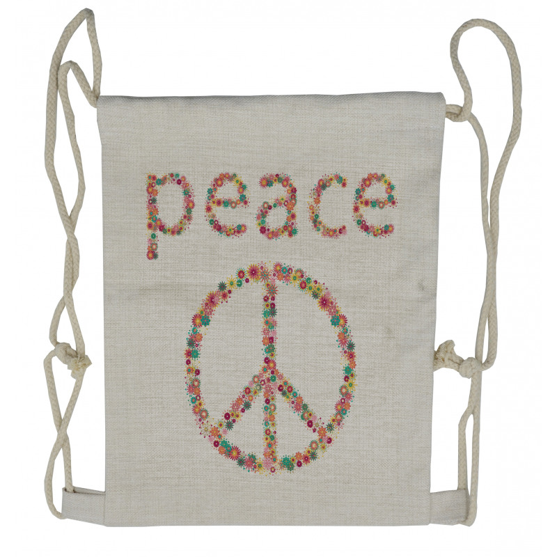 Peace Sign with Flower Drawstring Backpack