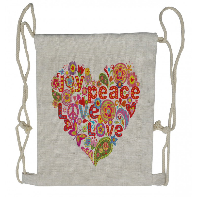 Hippie Floral Heart Sign Drawstring Backpack