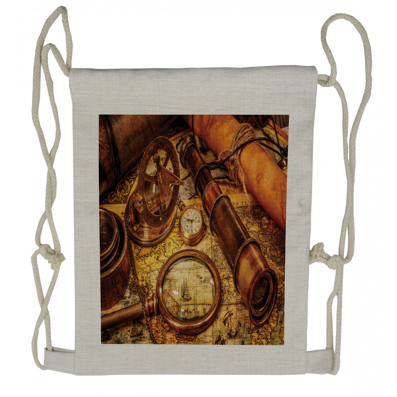 Watch on Old Map Nautical Drawstring Backpack