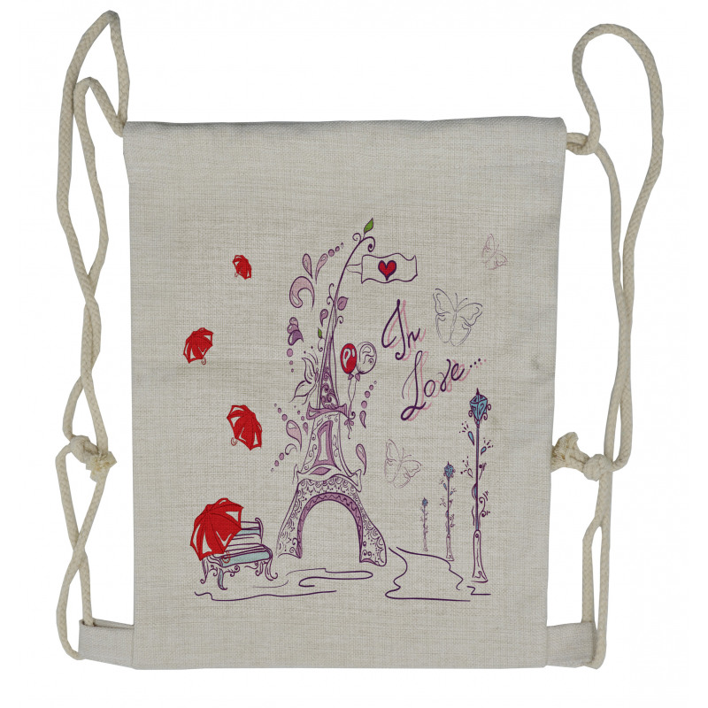 Doodle Romantic Paris Drawstring Backpack