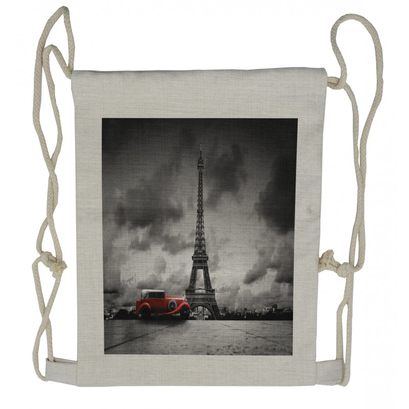 French Car Dark Clouds Drawstring Backpack