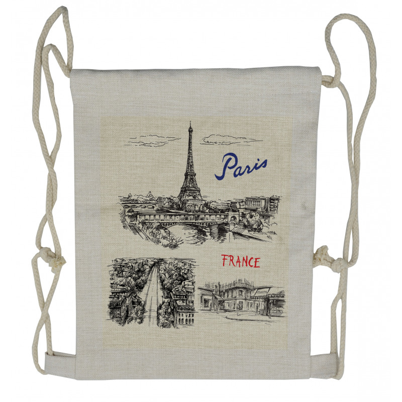 Paris Sketch Art Drawstring Backpack