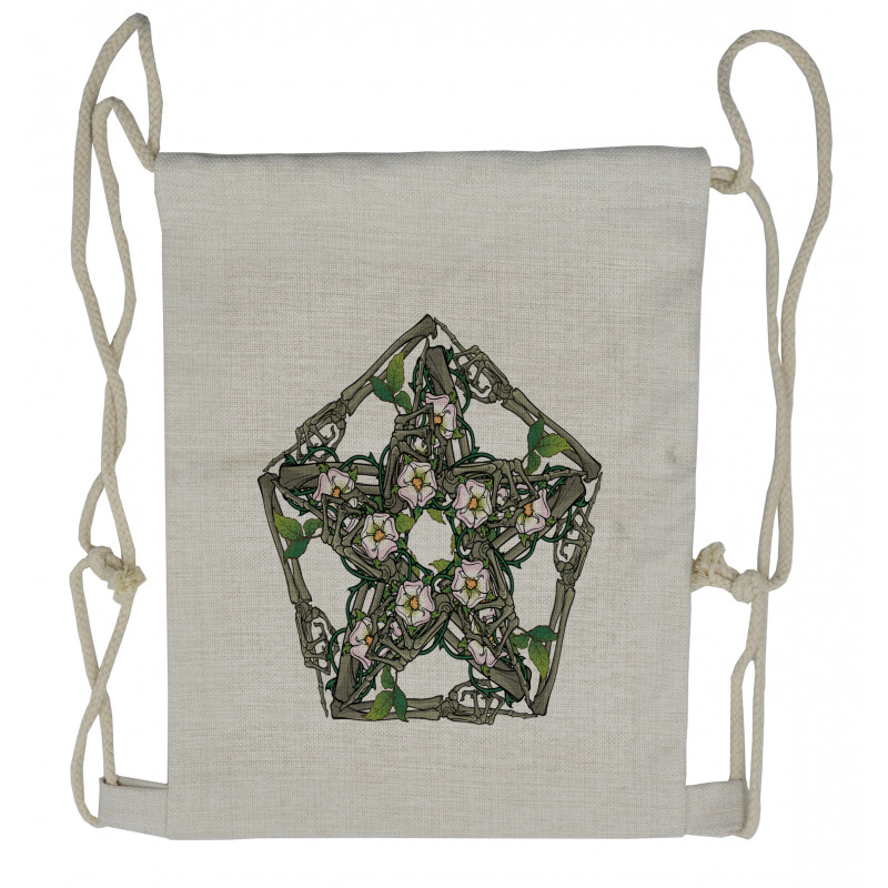 Skeleton Bones and Flowers Drawstring Backpack