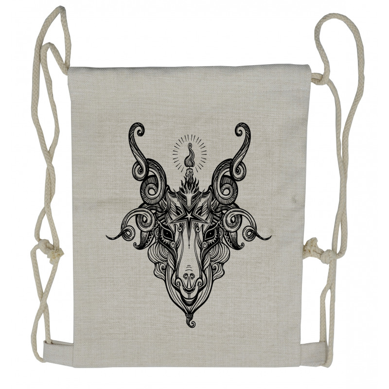 Satanic Goat Head Sketch Drawstring Backpack