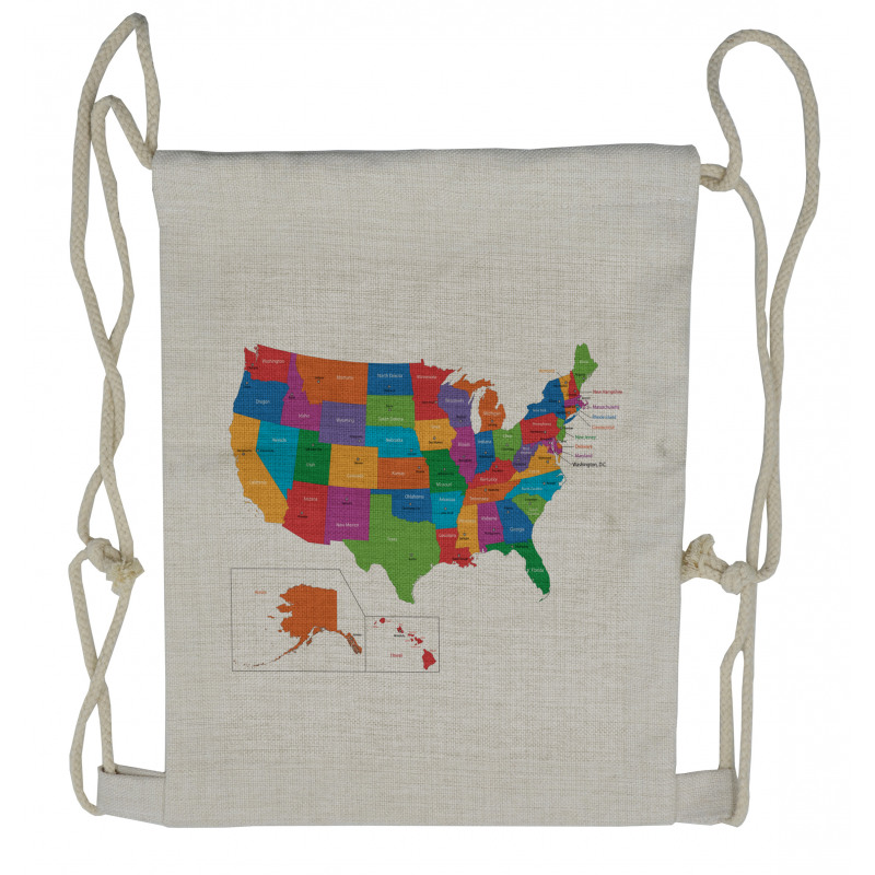 USA Map with States Drawstring Backpack