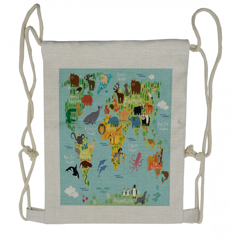 Animal Map of the World Drawstring Backpack