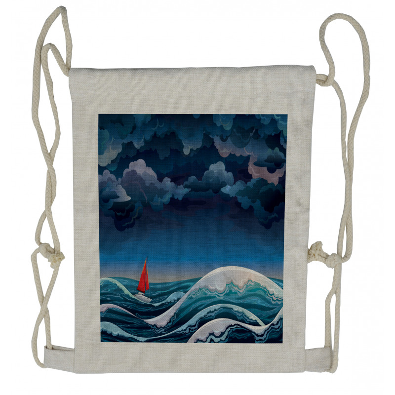 Night Seascape Boat Drawstring Backpack