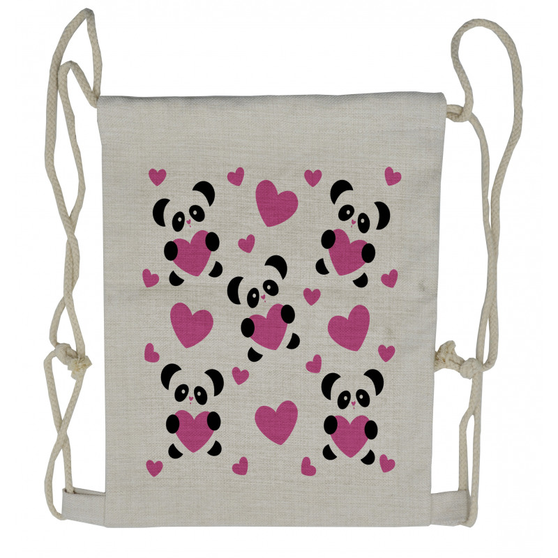 Love Pandas Hearts Drawstring Backpack