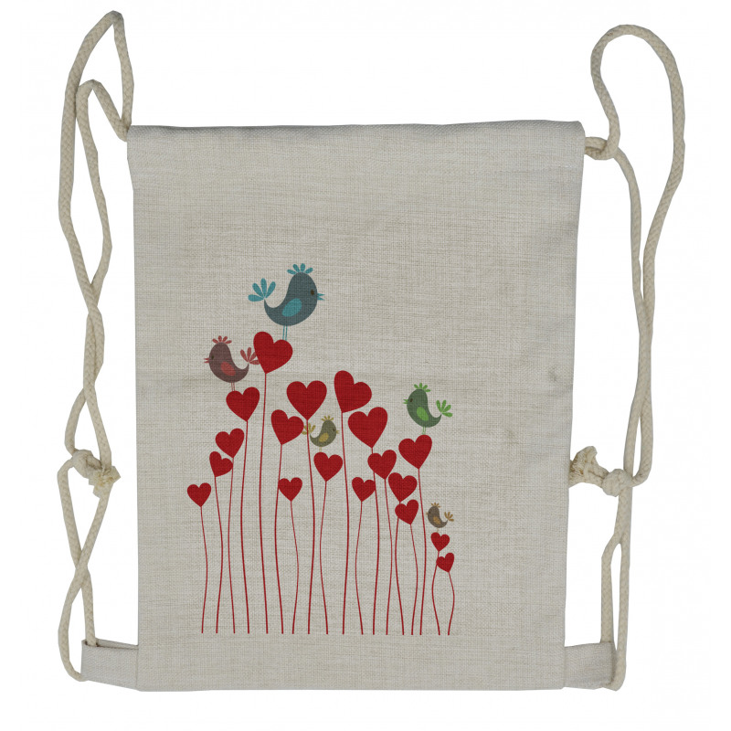 Spring Hearts Birds Drawstring Backpack