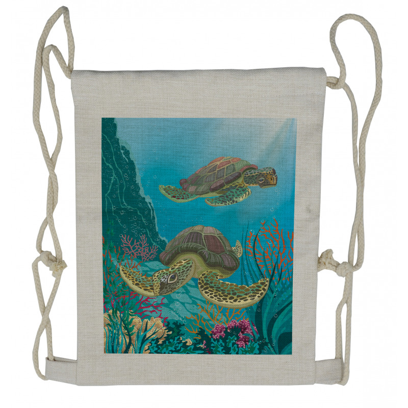 Sealife Turtles Aquatic Drawstring Backpack