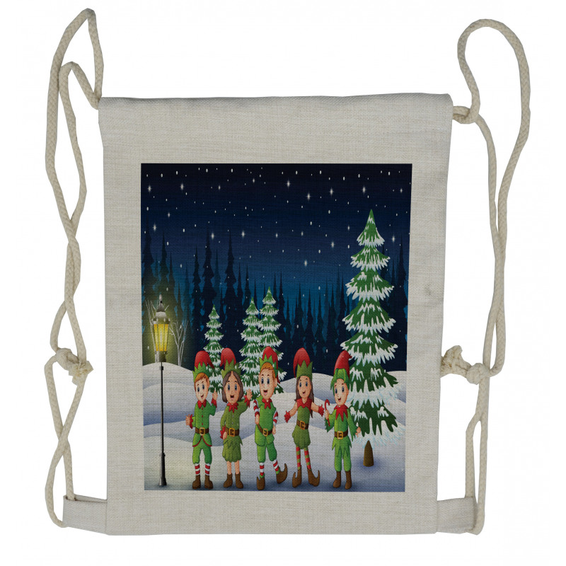Snowing Forest and Children Drawstring Backpack