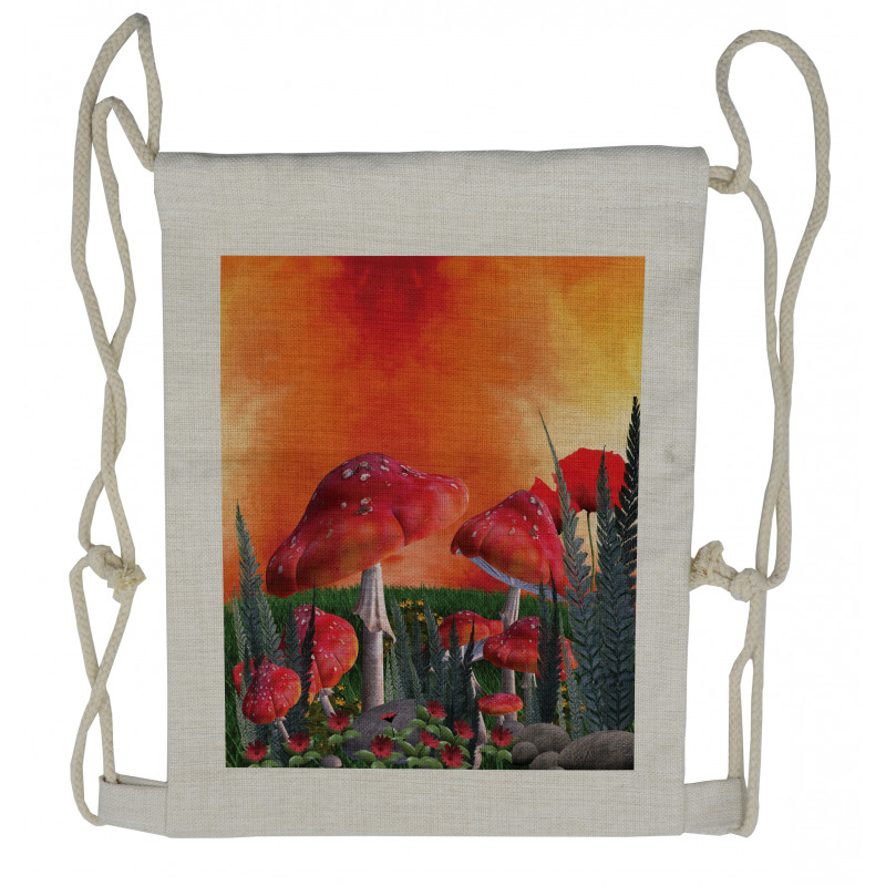 Clouds Leaves Poppies Drawstring Backpack