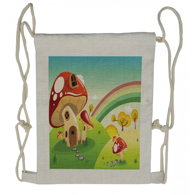 Farm Field Rain Mushroom Drawstring Backpack