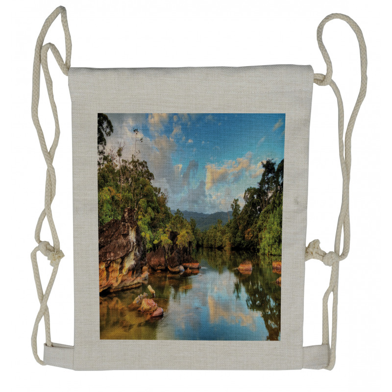 View of Jungle River Drawstring Backpack