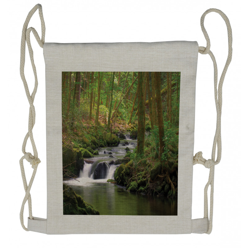 Forest over Mossy Rocks Drawstring Backpack