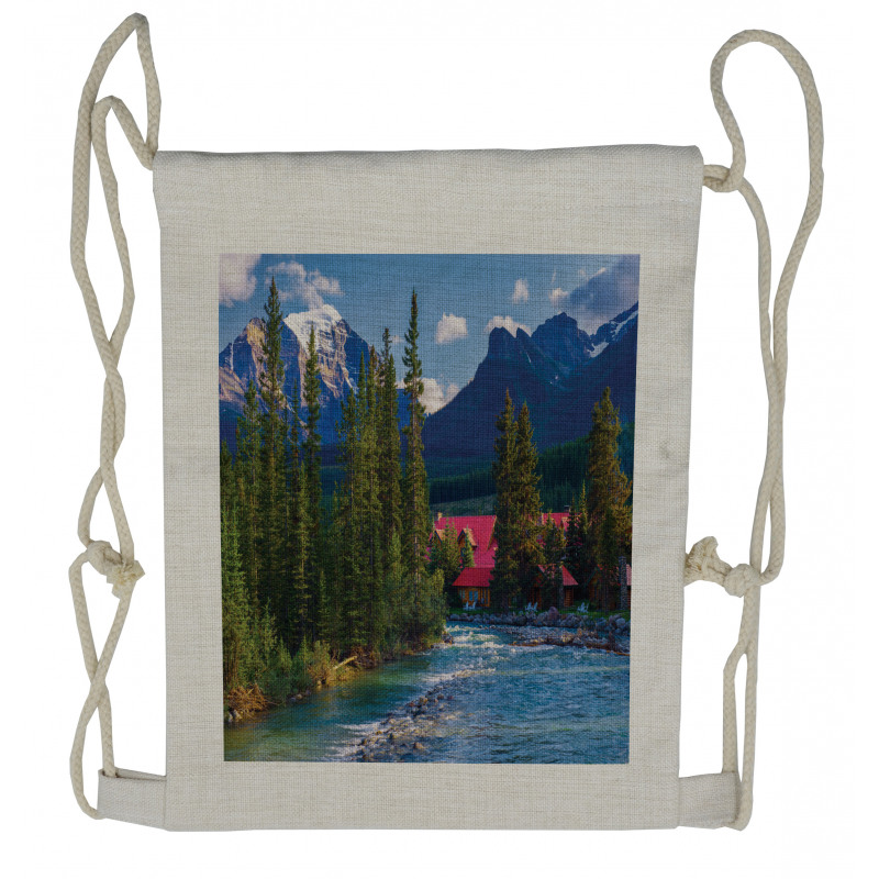 Lake Louise Banff Village Drawstring Backpack