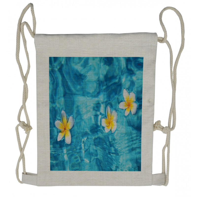 Frangipani Flower Aqua Drawstring Backpack