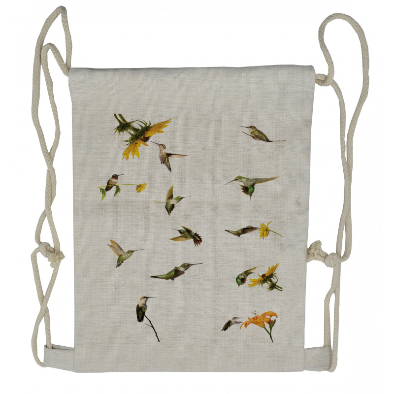 Hummingbird Sunflowers Drawstring Backpack