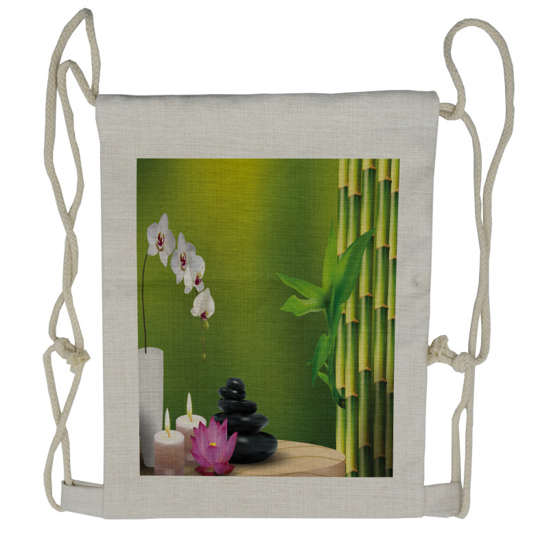 Bamboo Flower Orchid Stone Drawstring Backpack