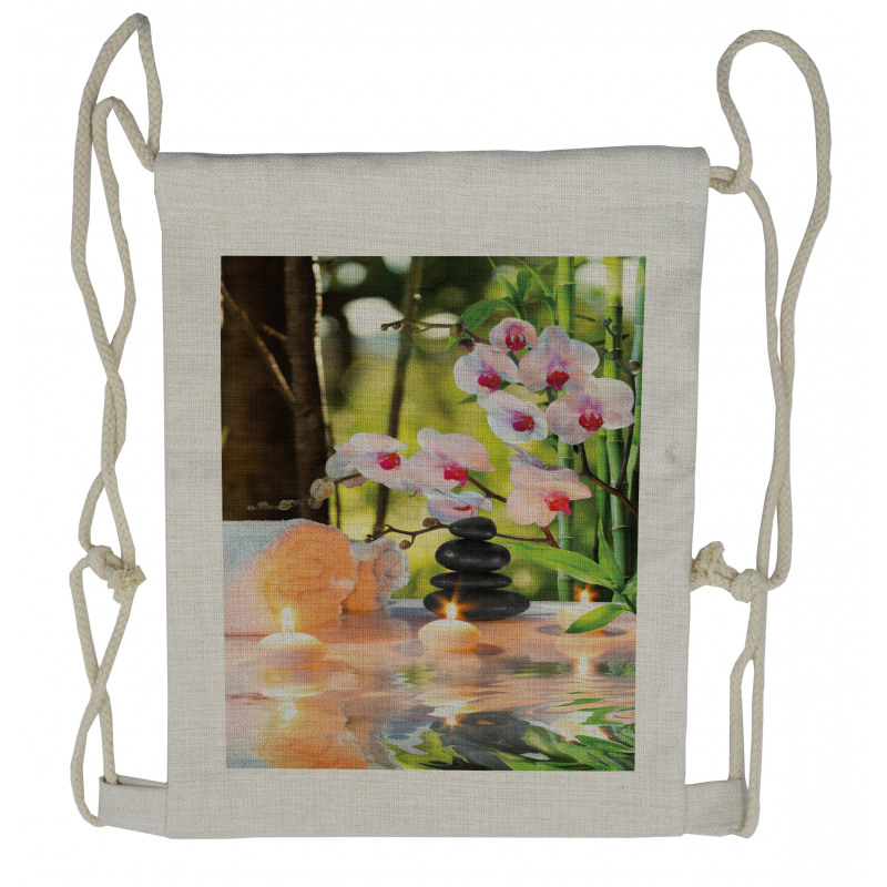 Spa with Candles Orchids Drawstring Backpack